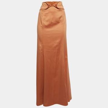 Just Cavalli Orange Satin Fit & Flare Maxi Skirt L
