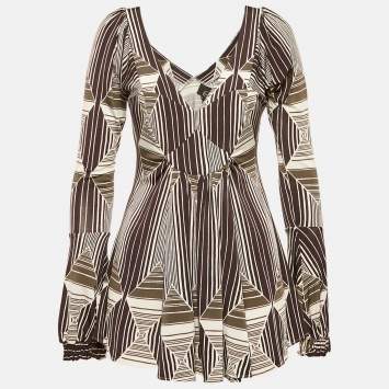 Just Cavalli Brown Printed Jersey Peplum Top L