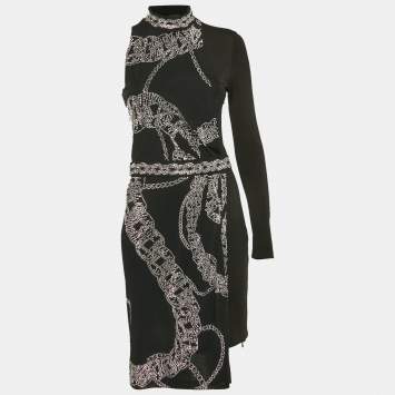 Pre Owned Just Cavalli Black Rhinestones Detail Jersey One Shoulder Short Dress M