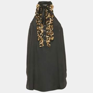 Pre Owned Just Cavalli Black Chiffon Frilled Sleeveless Top M