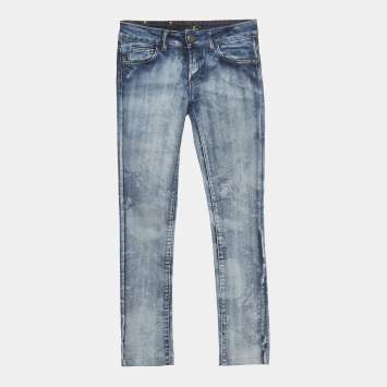 Pre Owned Just Cavalli Blue Patterned Denim Skinny Jeans S Waist 25"
