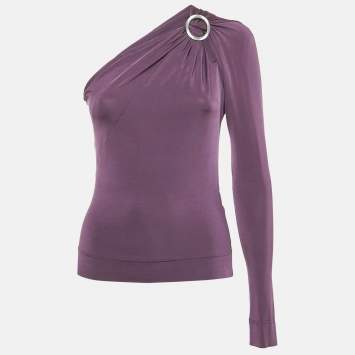 Pre Owned Just Cavalli Purple Jersey One Shoulder Top M