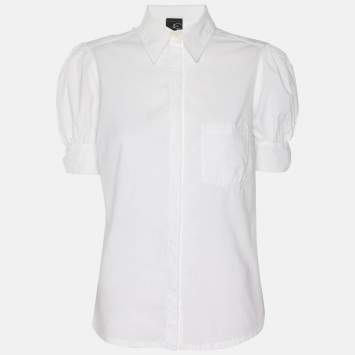 Pre Owned Just Cavalli White Cotton Button Front Top M