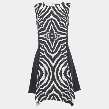 Pre Owned Just Cavalli Black Animal Print Crepe Asymmetrical Short Dress M 