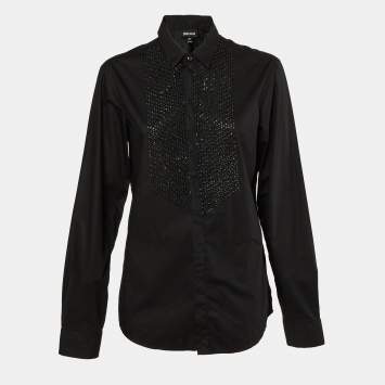 Pre Owned Just Cavalli Black Cotton Embellished Button Front Shirt L
