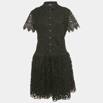 Pre Owned Just Cavalli Black Lace Embroidered Detail Mini Dress M