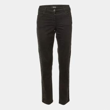 Pre Owned Just Cavalli Black Flock Print Denim Slim Fit Jeans M/Waist 34"