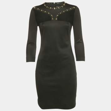 Pre Owned Just Cavalli Black Jersey Stud & Mesh Detail Mini Dress M
