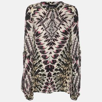 Pre Owned Just Cavalli Multicolor Printed Crepe Long Sleeve Tops S