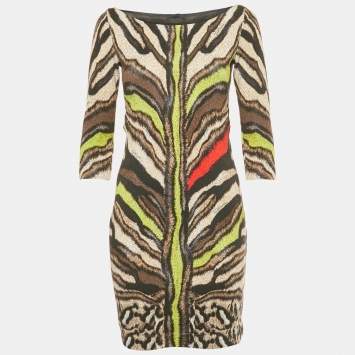 مملوكة مسبقًا فستان جست كافالي جيرسي قصير مزين بطبعة حيوانات متعددة الألوان صغير