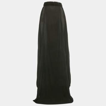 Pre Owned Just Cavalli Black Crepe Plisse Panel Maxi Skirt L