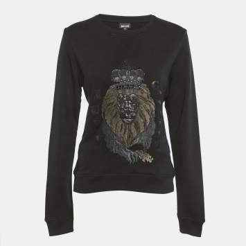 Pre Owned Just Cavalli Black Lion Embossed Cotton Sweatshirt S