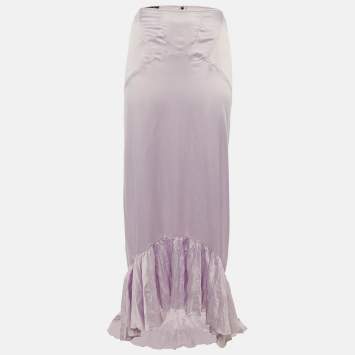 مملوكة مسبقًا Just Cavalli Lavender Satin Asymmetric Hem Maxi Skirt L
