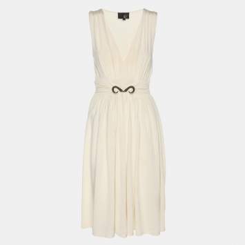 مملوكة مسبقًا فستان جاست كافالي ميني محبوك بكريمة مطاطي مقاس صغير