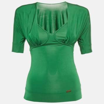 Pre Owned Just Cavalli Green Jersey Layered Blouse XS