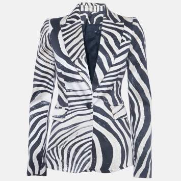 مملوكة مسبقًا جاكيت بليزر جاست كافالي طبعة حيوانات بني قماش الجبردين مقاس صغير (سمول)