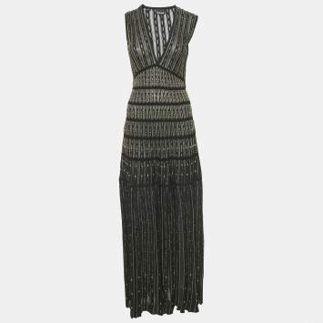 مملوكة مسبقًا Just Cavalli Black Metallic Lurex Knit Gold Stud Maxi Dress M
