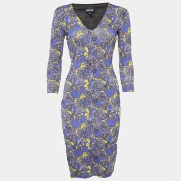 Pre Owned Just Cavalli Purple Floral Print Jersey Midi Dress S