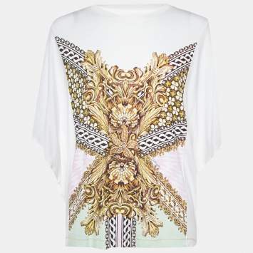 مملوكة مسبقًا Just Cavalli White Printed Jersey Dolman Sleeve T-Shirt XS
