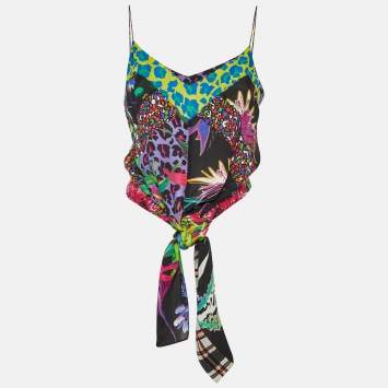 Pre Owned Just Cavalli Multicolor Printed Silk Open Back Camisole Top S