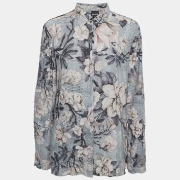 Pre Owned Just Cavalli Blue Floral Print Crepe Shirt M