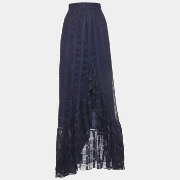 مملوكة مسبقًا Just Cavalli Navy Blue Lace Ruffle Detail Maxi Skirt M
