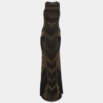 مملوكة مسبقًا فستان ماكسي جست كافالي محاك لوركس أسود بلا أكمام مقاس متوسط (ميديوم)