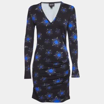 مملوكة مسبقًا Just Cavalli Black/Blue Star Printed Jersey Midi Dress M