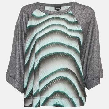 مملوكة مسبقًا تي شيرت جيرسي مطبوع ولوريكس جست كافالي أخضر مقاس كبير