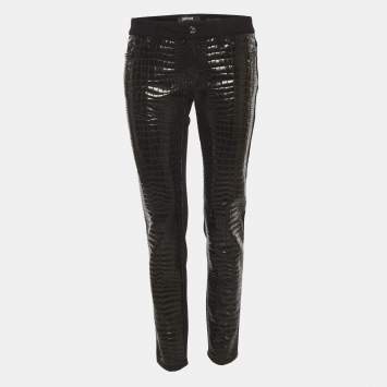 Pre Owned Just Cavalli Black Snakeskin Pattern Jersey Pants M