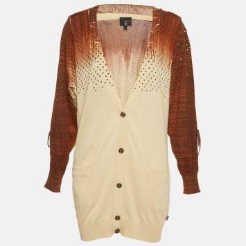 مملوكة مسبقًا Just Cavalli Brown Printed Knit Cardigan M