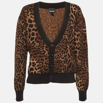 Pre Owned Just Cavalli Leopard Pattern Knit Cardigan L