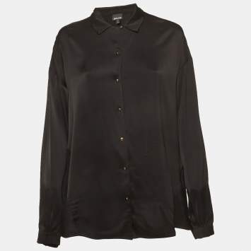 مملوك ة مسبقًا Just Cavalli Black Satin Button Front Shirt M
