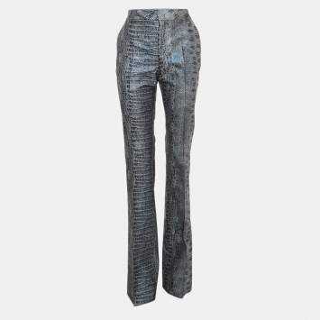 Pre Owned Just Cavalli Blue Snakeskin Jacquard Lurex Trousers M