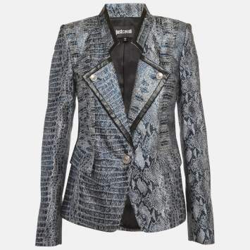 مملوكة مسبقًا Just Cavalli Metallic Blue Snakeskin Jacquard Blazer M