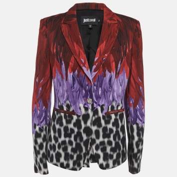 Pre Owned Just Cavalli Red Printed Crepe Blazer M