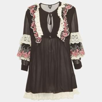 Pre Owned Just Cavalli Black Chiffon Lace Detail Tunic Dress M