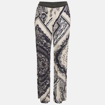 مملوكة مسبقًا Just Cavalli Pink Printed Crepe & Lurex Knit Waist Pants M