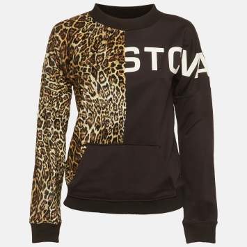 مملوكة مسبقًا Just Cavalli Black Cotton Knit & Animal Printed Velour Sweatshirt L