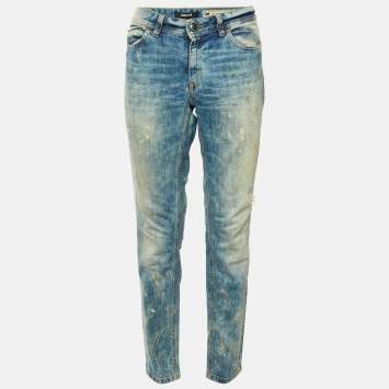 Pre Owned Just Cavalli Blue Washed Denim Skinny Jeans M Waist 35" 