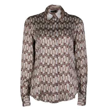 Pre Owned Just Cavalli Lipstick Printed Silk Satin Contrast Collar Shirt M