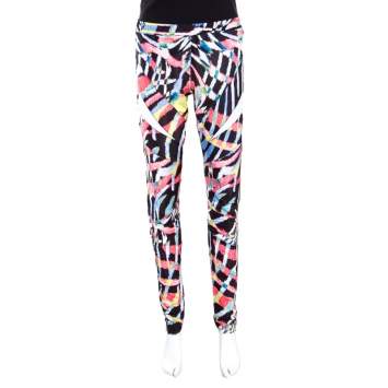 Pre Owned Just Cavalli Multicolor Printed Elasticized Waist Leggings L