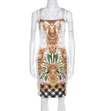 Pre Owned Just Cavalli Multicolor Printed Satin Square Neck Sleeveless Dress S