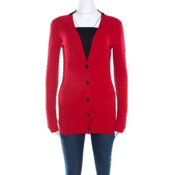 Pre Owned Just Cavalli Bicolor Textured Knit Wool Button Front Cardigan XS