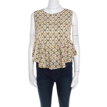 Pre Owned Just Cavalli Beige Floral Print Sleeveless Peplum Top S