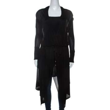 Pre Owned Just Cavalli Black Knit Waist Tie Detail Asymmetric Cardigan S