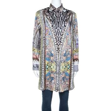 Pre Owned Just Cavalli Multicolor Printed Satin Button Front Blouse M