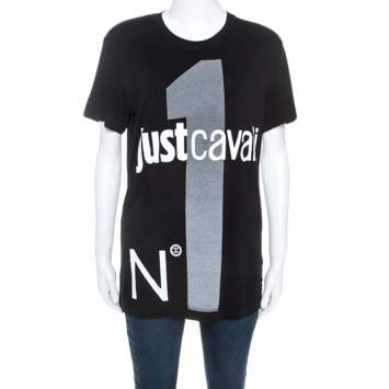 Pre Owned Just Cavalli Black Logo Print Jersey Oversized T-shirt XXS