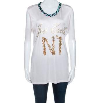 Pre Owned Just Cavalli Pale Pink Logo Print Jersey Oversized Sleeveless Top S