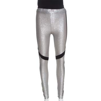 Pre Owned Just Cavalli Metallic Patched Stretch Knit Leggings M